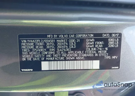 2018 Volvo Xc90 T6 Inscription из США, поврежденный, VIN YV4A22PL2J1204561